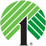 Logo for Dollar Tree. The number one in a black font with rectangles of green attached diagonally like a tree.