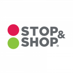 Stop and Shop Logo. Gray, capitalized font with a red circle and a light green circle on the left side.
