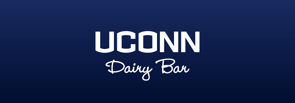 UConn Dairy Bar logo. "UConn" in white college font, "Dairy Bar" in white cursive font.