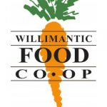 Willimantic Food Co-op logo. Black font accompanied by digital design of a carrot.