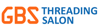 Logo for GBS Threading Salon. GBS has red font, while the "Threading Salon" has capitalized, blue font.
