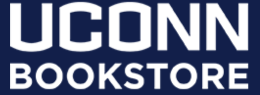 Logo for UCONN BOOKSTORE. White font on dark blue background.